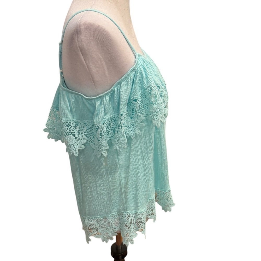 Women's Juniors No Boundaries Aqua Spaghetti Strap Lace Trim Top New with Tag - Picture 4 of 12